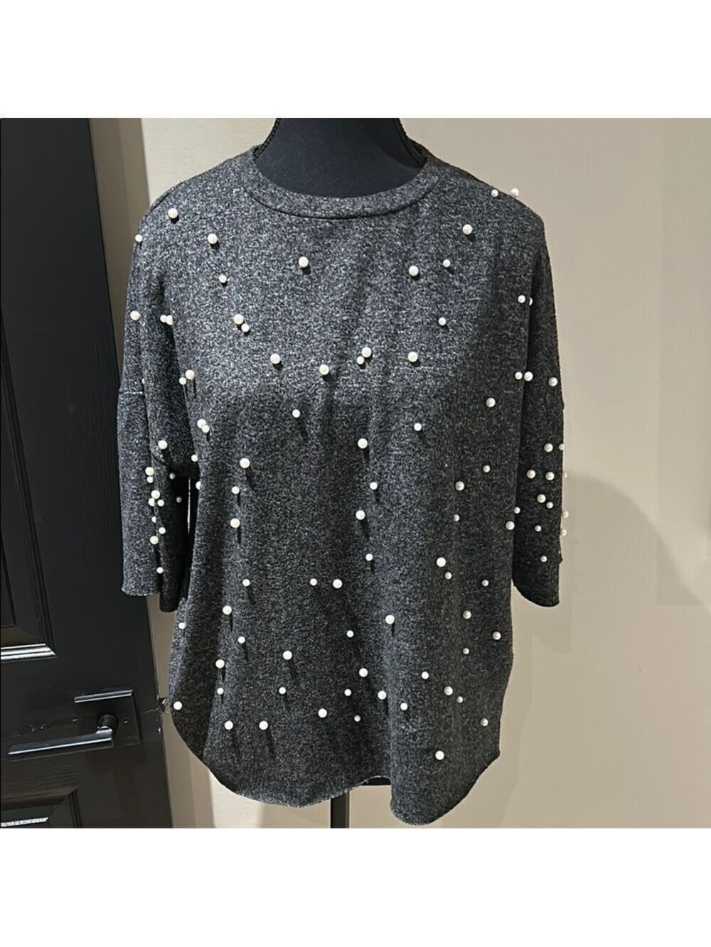 Gray Pearl Embellished Women's Top from Zara